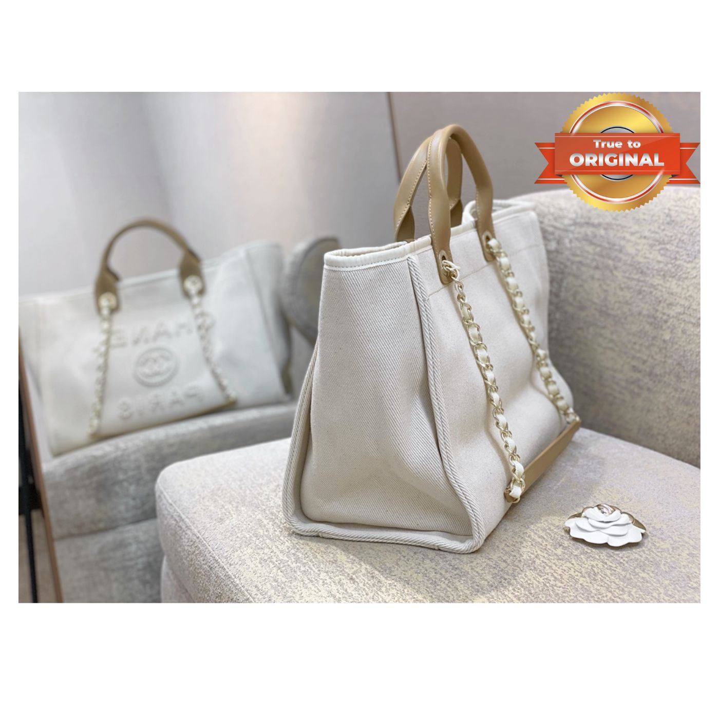 [True-to-ORIGINAL] Chanel Large Deauville Pearl Tote Bag White For Women 15in/38cm